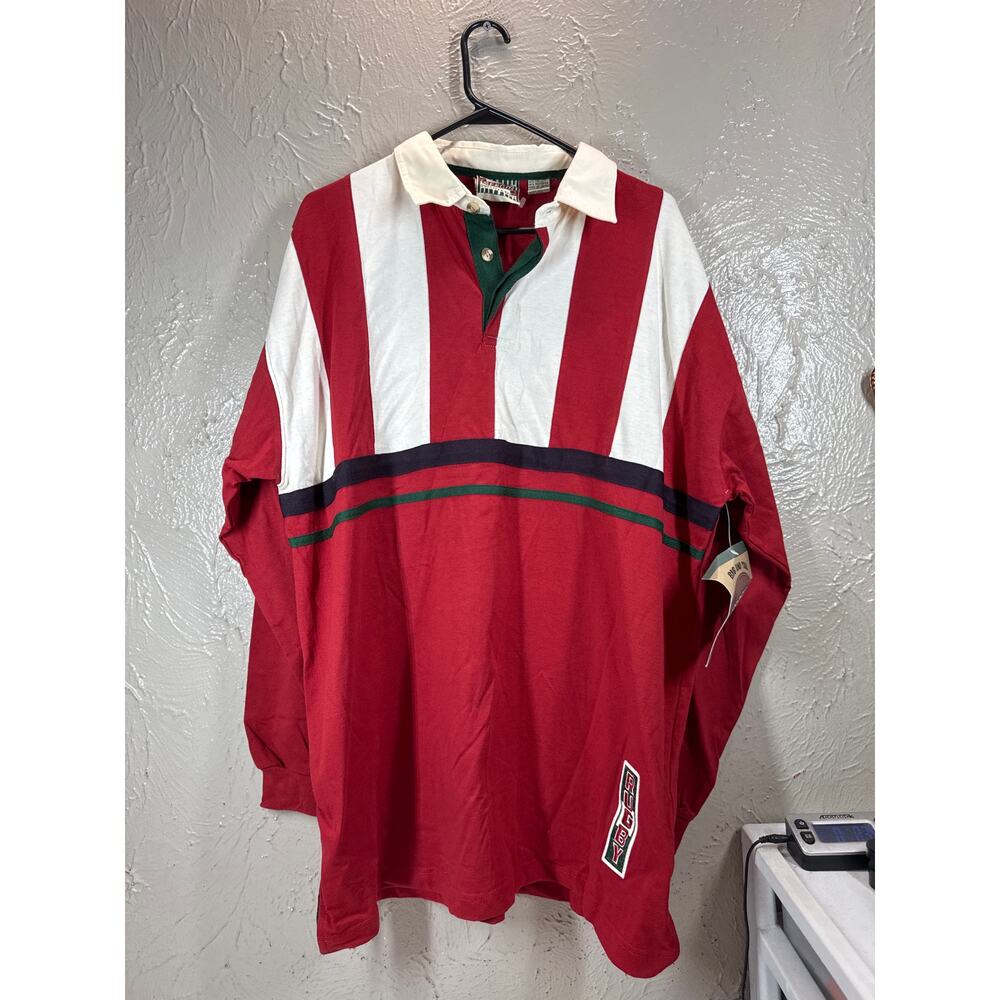 Sergio Men's Vintage Rugby Polo Shirt Long Sleeve Red White Mans Size Big 1X NWT